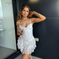 Elegant Lace Mini Dress for Summer 2025 White Lace Up Dress Hollow Out A Line Sexy Bodycon Party Dresses