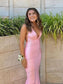 Vestido longo formal estilo sereia com decote profundo