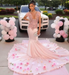 Vestido de festa de aniversário com sereia rosa pêssego, brilhante, luxuoso, borla, cristal, cauda capela, vestido de festa para cerimônia noturna, menina negra