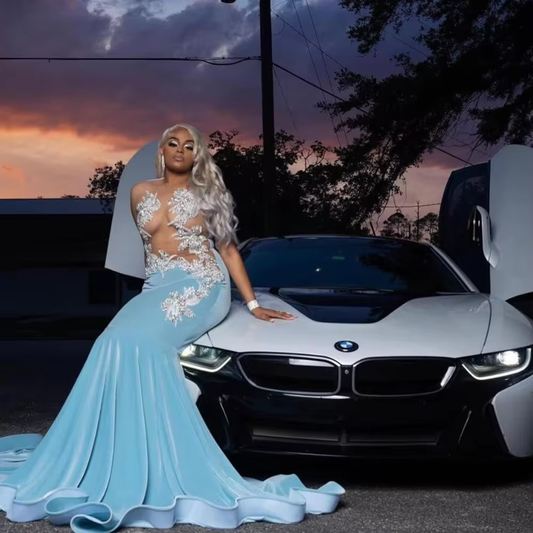 2025 Velet Long Prom Dresses For Black Girls Sexy Sheer Rhinestone Applique Mermaid Birthday Party Evening Gown Customsized