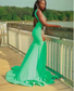Green Sparkly Mermaid Long Prom Ceremony Dresses for Black Girl Diamond Sheer Evening Birthday Gala Dress customsized