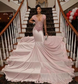 Vestido de festa de aniversário com sereia rosa pêssego, brilhante, luxuoso, borla, cristal, cauda capela, vestido de festa para cerimônia noturna, menina negra