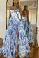 Vestidos de fiesta dulces de gasa con escote en forma de A, estampado floral, con capas y abertura
