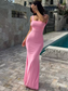 Lace Up Backless Pink Long Dress For Women Bodycon Sexy Slim Strap Maxi Dress Party Elegant Birthday Evening Outfits