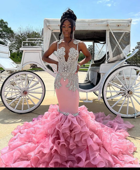 Stylish Pink Sliver Appliques Beaded Evening Dress With Layers