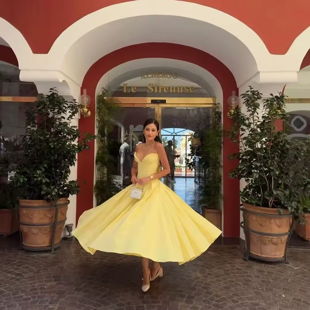 Summer Strapless Bodycon Dresses Women New Arrivals Elegant Formal Occasion Dress Yellow Guest Party Dresses