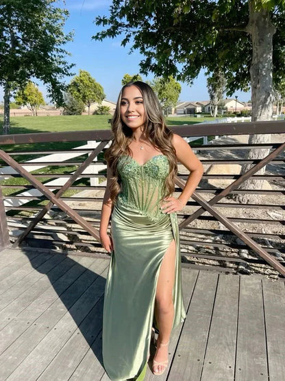 Mermaid Sweetheart Green Long formal dresses Bridesmaid Dresses evening gown Prom Dress With Split