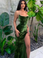 Lace Up Green Velvet Strap Maxi Dress For Women Side Slit Backless Bodycon Sexy Prom Dress Outfit Elegant Birthday Party