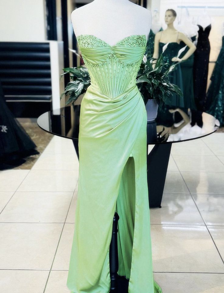 Gorgeous Shiny Exquisite Beaded Long Slit Elegant Sexy Ball Gown Evening Dress Party Dress
