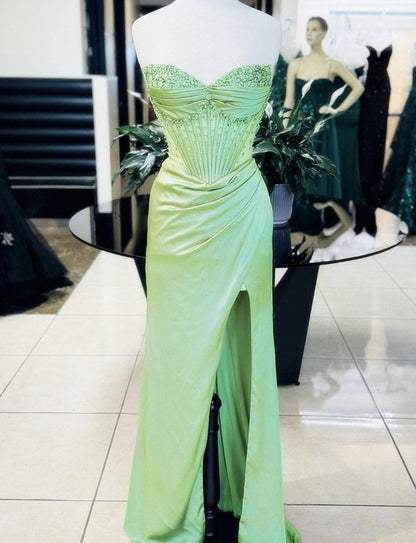 Gorgeous Shiny Exquisite Beaded Long Slit Elegant Sexy Ball Gown Evening Dress Party Dress
