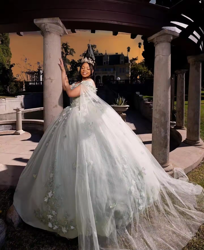 2025 Princess Ball Gown Off Shoulder Quinceanera Prom Evening Formal Dresses with Cape Retro Wedding Sweet 16 Girl Dress Cheap