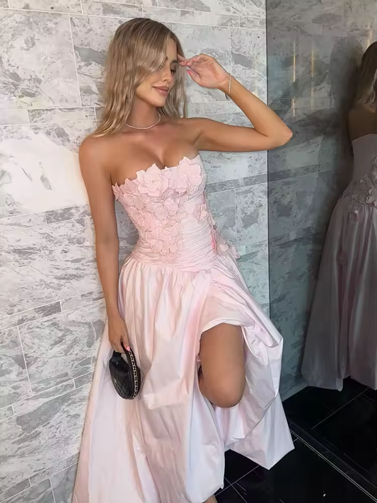 Light Pink A-Line Prom Dresses Strapless Appliques Party Gowns Pleats Ankle-Length Evening Dress 2025 Customized