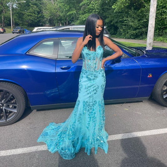 Mermaid Lace Appliques African Prom Dress Evening Dress