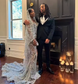 Vintage Silver Lace Mermaid Prom Dresses With Veil 2025 Sparkle Formal Wedding Party Illusion Lace Evening Gown Customized