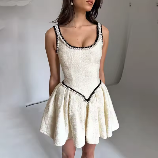 Chic Slim Suspender Dress Women's Elegant Contrast Color Splice Sleeveless A-Line Mini Dresses Female Party Club Clothes