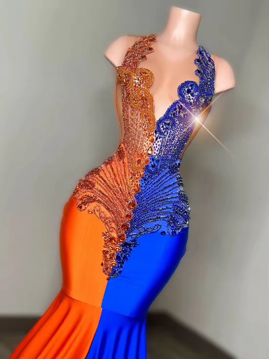 Luxury African American Prom Dresses For Black Girls Mermaid Sheer Beaded Crystals Robe De Soiree Evening Gown Customized