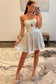 A-Line Halter Pleated Backless Metallic Satin Homecoming Dress