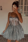 A-Line Spaghetti Straps Sparkly Sliver Tulle Homecoming Dress