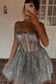 A-Line Spaghetti Straps Sparkly Sliver Tulle Homecoming Dress