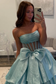 A-Line Strapless Sleeveles Pleated Bow Knot Tiered Prom Gown