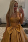 A-Line Strapless Sleeveles Pleated Bow Knot Tiered Prom Gown
