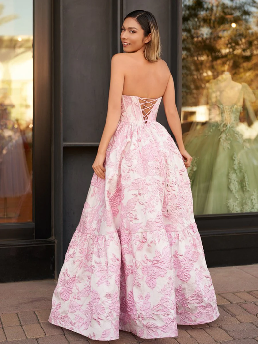 A-Line Sweetheart Floral Printed Long Prom Dresses