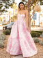 A-Line Sweetheart Floral Printed Long Prom Dresses