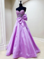A-Line Sweetheart Lilac Beaded Long Prom Dresses With Bow