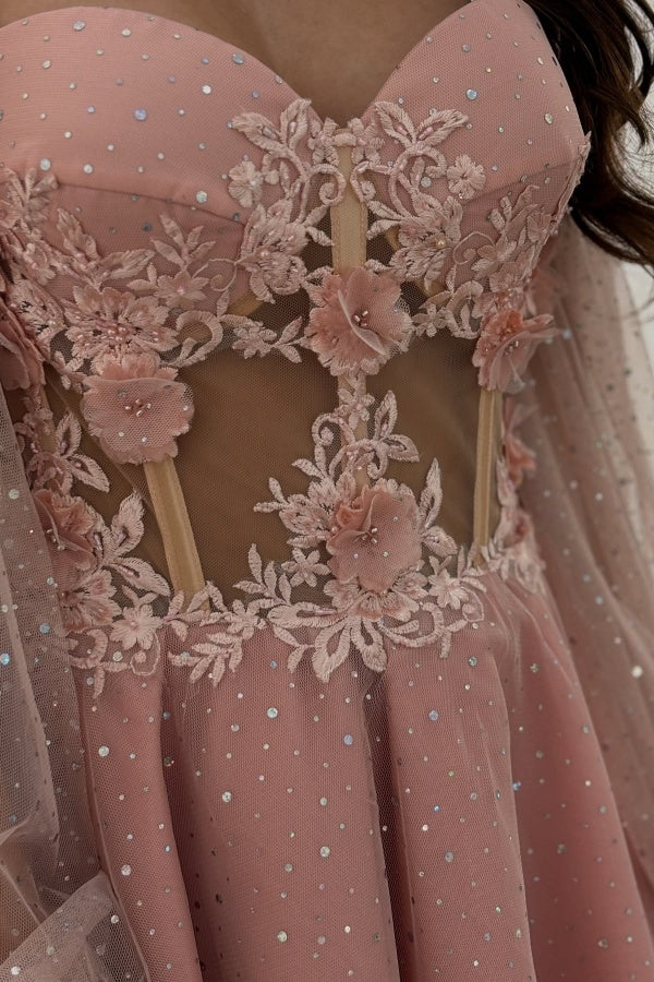 A-Line Sweetheart Neck Long Lantern Sleeves Appliques Homecoming Dress