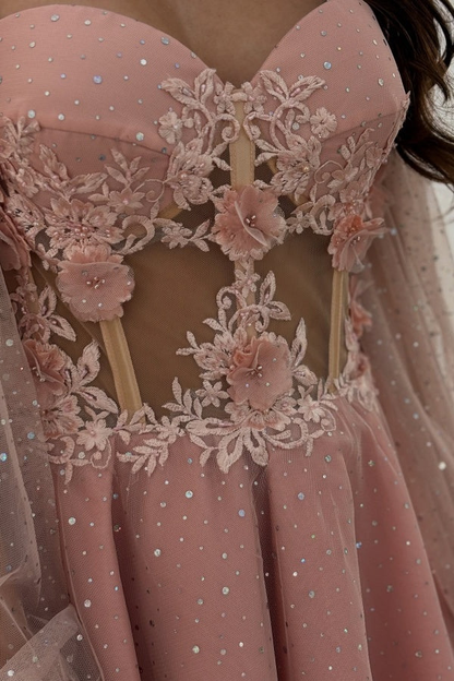 A-Line Sweetheart Neck Long Lantern Sleeves Appliques Homecoming Dress