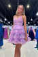 A-Line V Neck Floral Print Tiered Short Homecoming Dresses