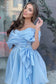 Sky Blue Evening Dresses Pleated Satin Prom Dresses Princess Strapless Coming Of Age Ceremony Mini Short Customized