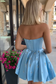A Line Strapless Homecoming Dresses Satin Beaded Corset Cocktail Gowns