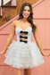 A Line Sweetheart Keyhole White Black Dot Tiered Homecoming Dress