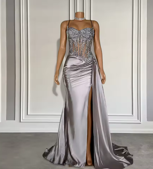 Applique Long Prom Dresses 2025 Black Spaghetti Straps Evening Formal Gowns Elegant Mermaid Birthday Dress with Slit Customized