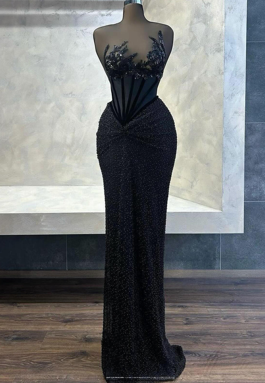 Asymmetrical Sleeveless Appliques Beaded Mermaid Prom Dress