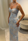 Baby Blue Sheath V Neck Beaded 3D Floral Lace Prom Dress Evening Dress