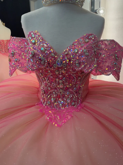 Ball Gown Tulle Lace Appliqued Princess Quinceanera Dresses for Sweet 16 Birthday