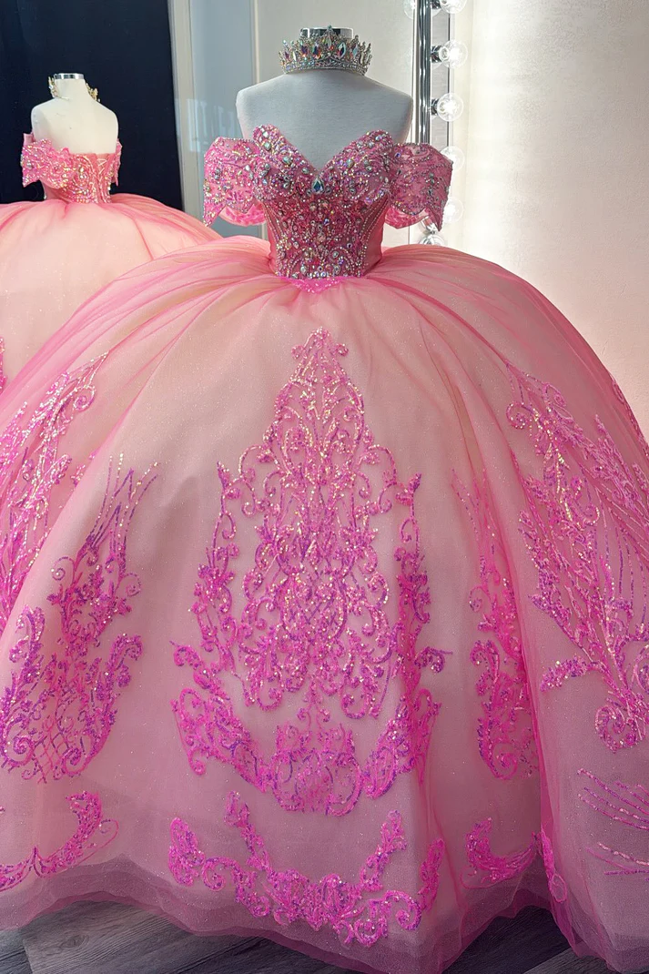 Ball Gown Tulle Lace Appliqued Princess Quinceanera Dresses for Sweet 16 Birthday