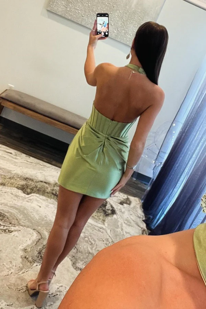 Sheath Halter Flower Open Back Homecoming Dress