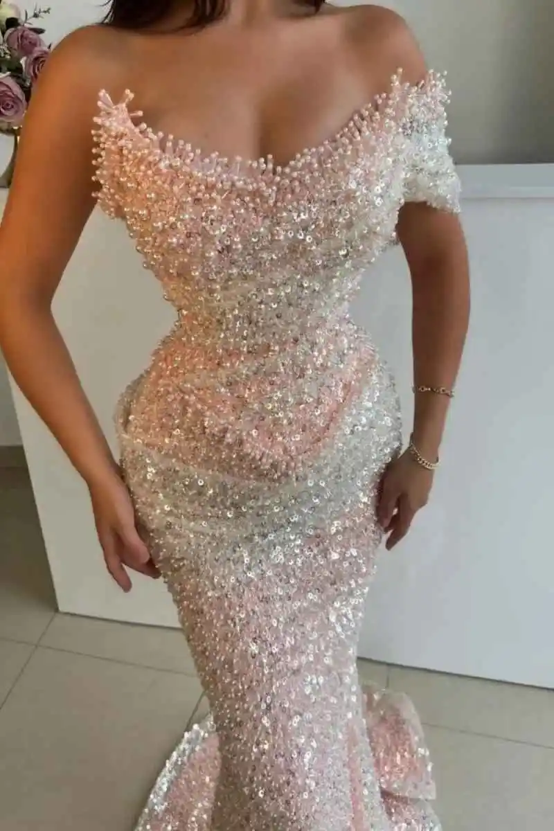 Bling Evening Dresses Mermaid Sleeveless With Full Crystals Sequins Floor-Length Plus Size Formal Occasion Dress Customized
