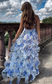 Blue Charming A-Line Spaghetti Strap Prom Dresses Party Dresses