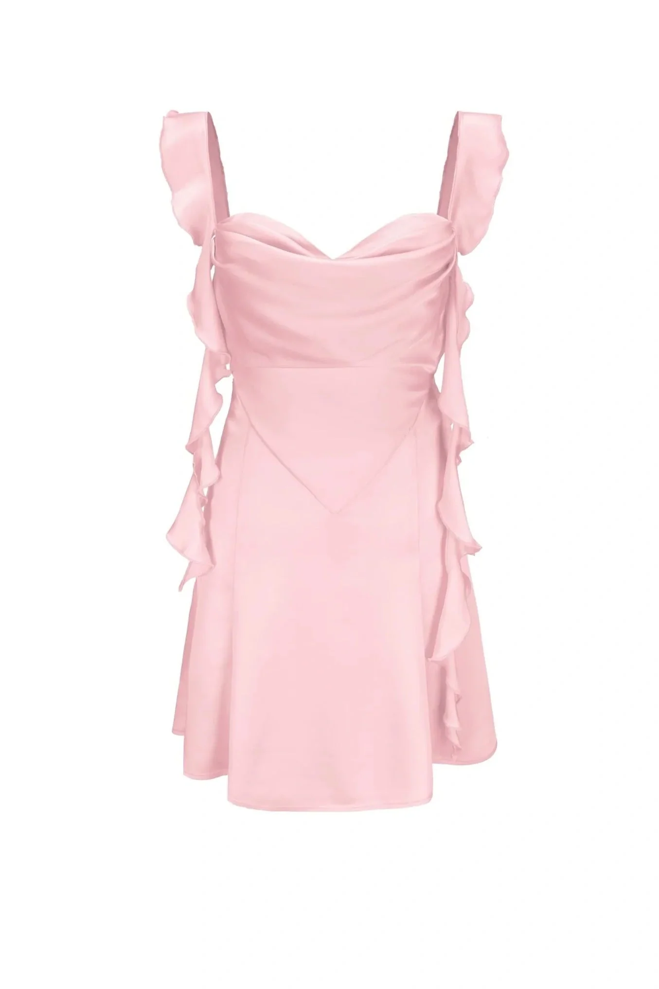 Blush Pink Ruffle Strap Mini Homecoming Dress with Side Cutouts