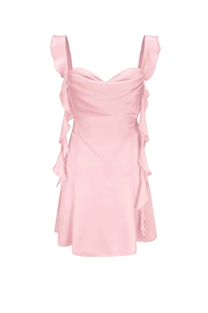 Blush Pink Ruffle Strap Mini Homecoming Dress with Side Cutouts