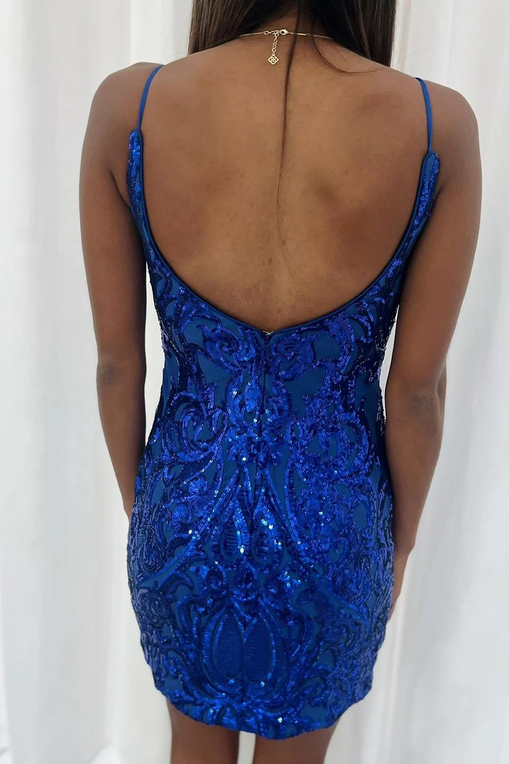 Bodycon V Neck Royal Blue Sequins Short Homecoming Dresses