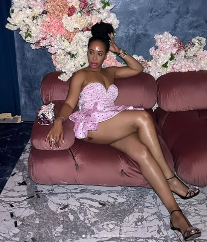 Bohemian Mini Dress,Pink Dot Short Homecoming Dress,Pink Tiered Dress