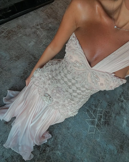 Celebrity Evening Dresses Pink  Sleeveless Prom Dresses High Neck Pleated Beading Ankle Length Party Dresses
