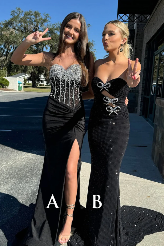 Charming Mermaid Sweetheart Black Beaded Slit Prom Dress
