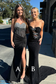Charming Mermaid Sweetheart Black Beaded Slit Prom Dress