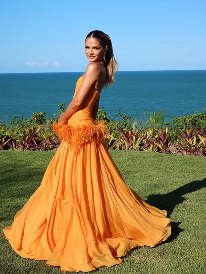 Charming Sleeveless Strapless Long Prom Dress with Pleated